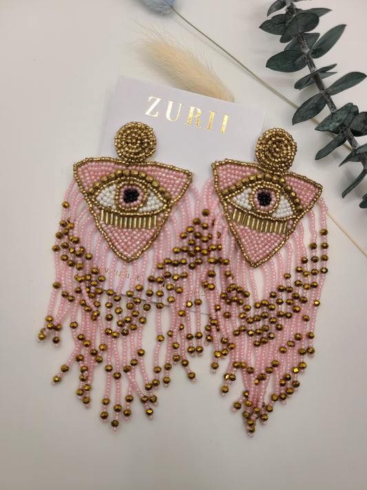 Amulet Earrings- Pink Evil eye