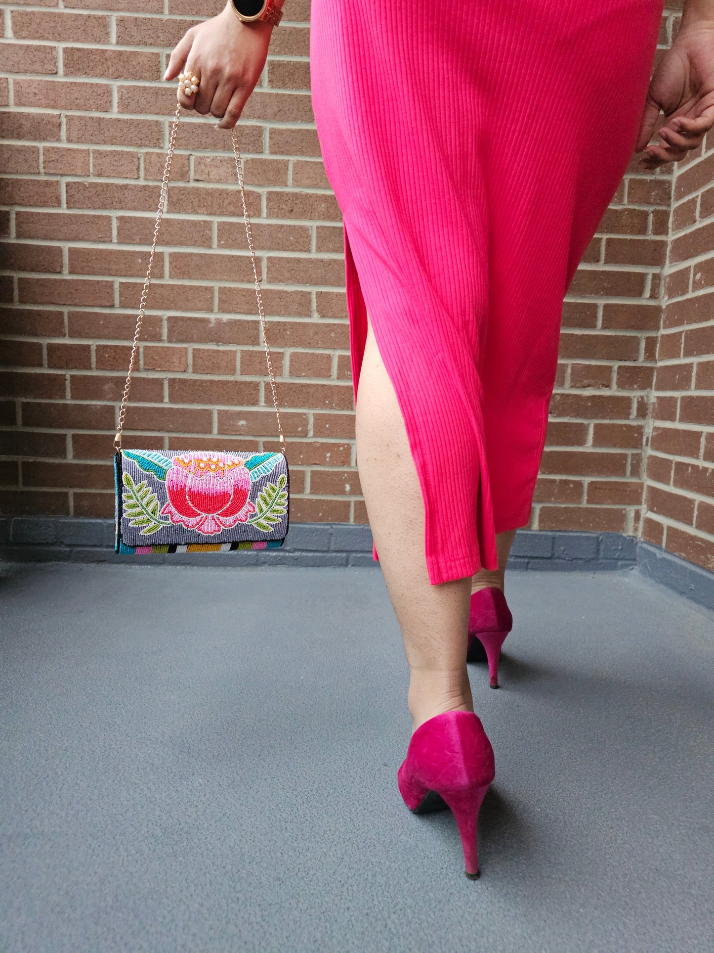 Santorini Blossom Hand-Embroidered Clutch