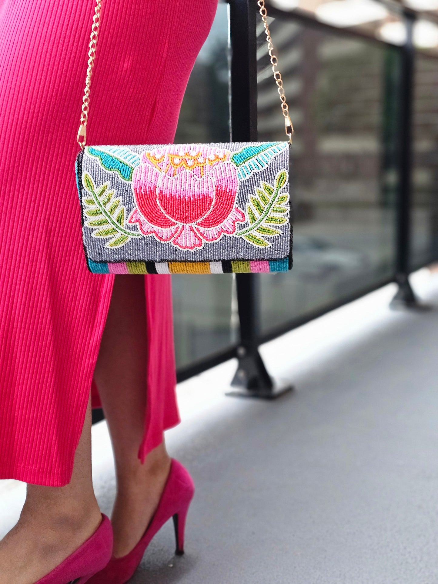 Santorini Blossom Hand-Embroidered Clutch