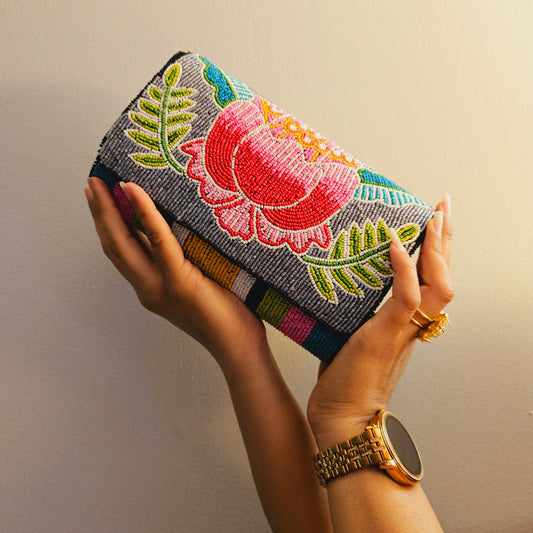 Santorini Blossom Hand-Embroidered Clutch