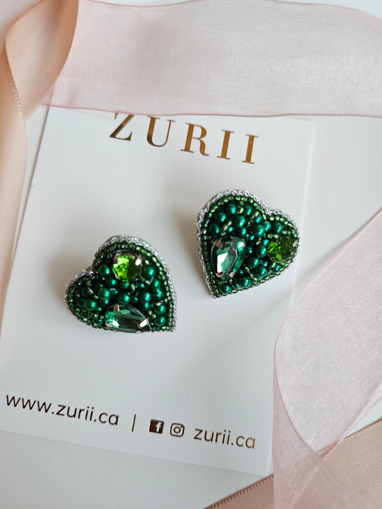 Heart studs- Green
