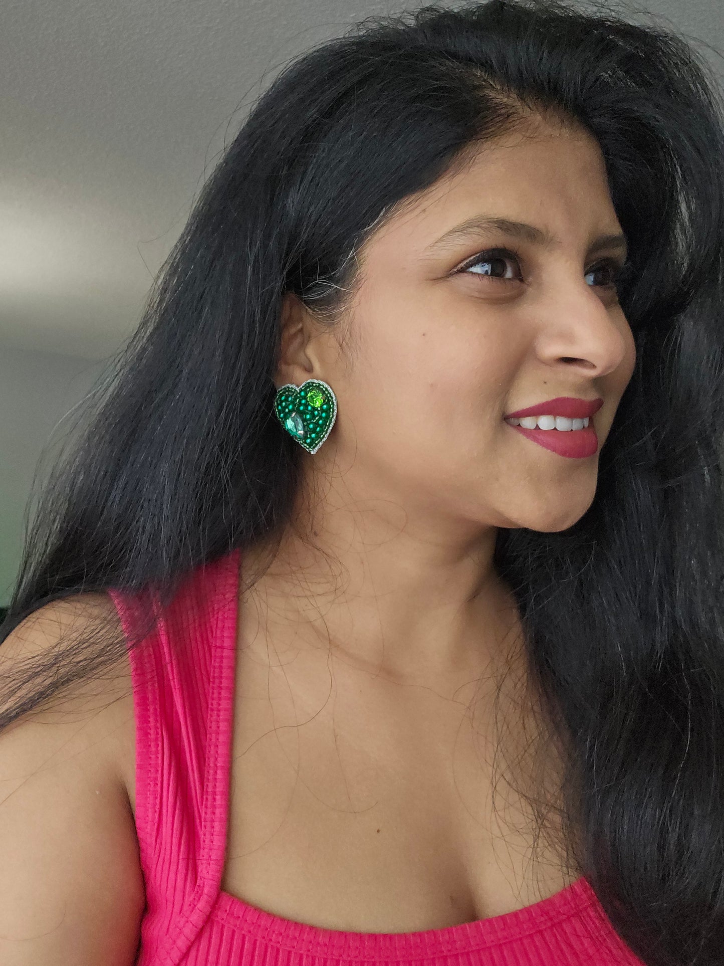 Heart studs- Green