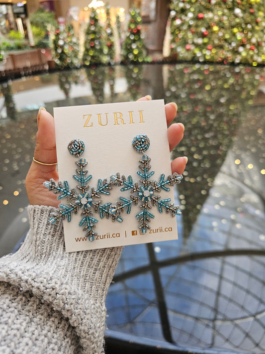 Snowflakes earrings-Blue