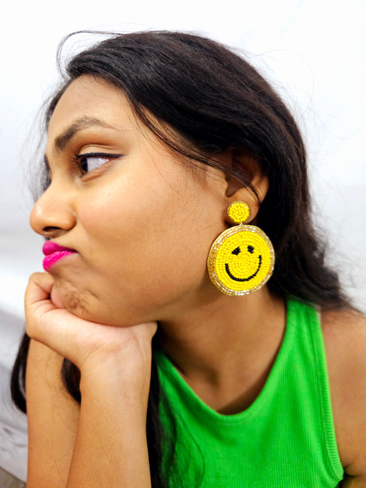 Yellow smiley earrings
