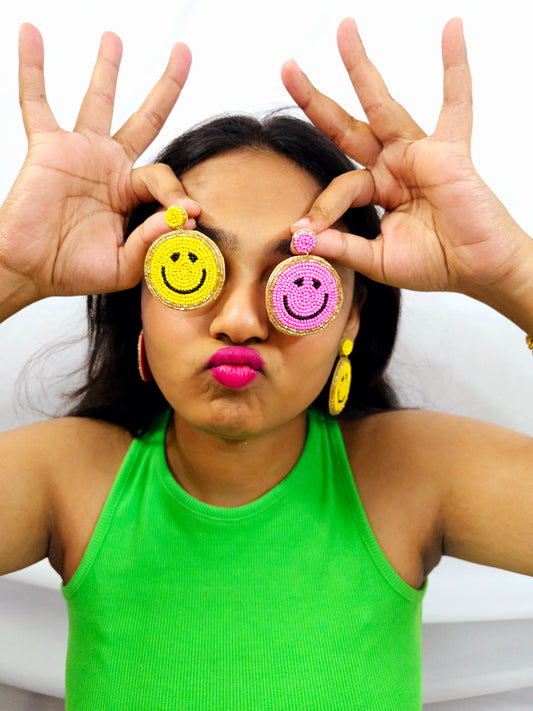 Yellow smiley earrings