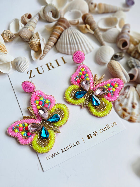 Pink butterfly earrings